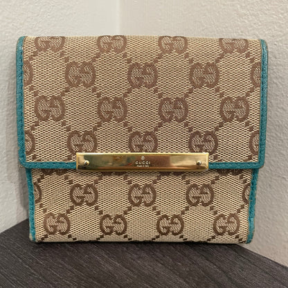 #180 GUCCI Blue GG Canvas Compact Wallet