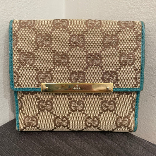 #180 GUCCI Blue GG Canvas Compact Wallet