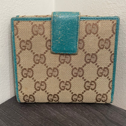 #180 GUCCI Blue GG Canvas Compact Wallet