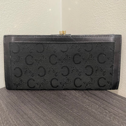 #189 CELINE Black Canvas Long Wallet with Kiss Clasp