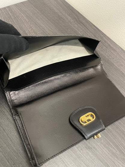 #189 CELINE Black Canvas Long Wallet with Kiss Clasp