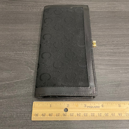 #189 CELINE Black Canvas Long Wallet with Kiss Clasp