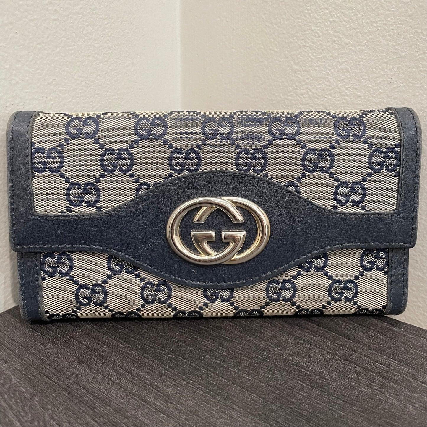 #190 GUCCI Navy GG Canvas Long Wallet