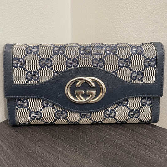 #190 GUCCI Navy GG Canvas Long Wallet