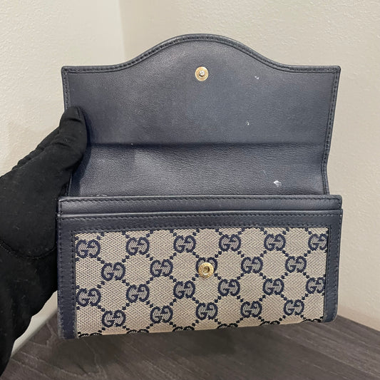 #190 GUCCI Navy GG Canvas Long Wallet