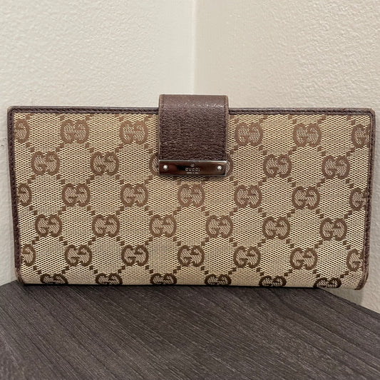 #191 GUCCI Brown GG Canvas Long Wallet