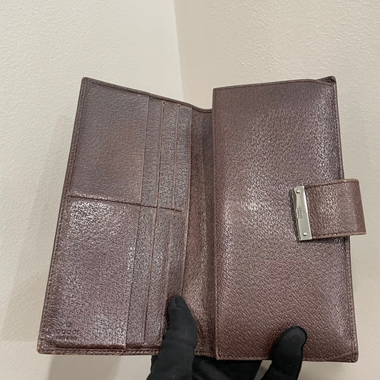 #191 GUCCI Brown GG Canvas Long Wallet
