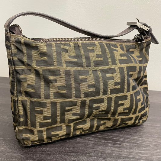 #609 FENDI Zucca Cuoio Romano Selleria Mini Pochette Tobacco Moro
