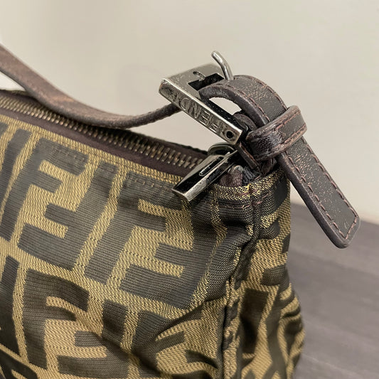 #609 FENDI Zucca Cuoio Romano Selleria Mini Pochette Tobacco Moro