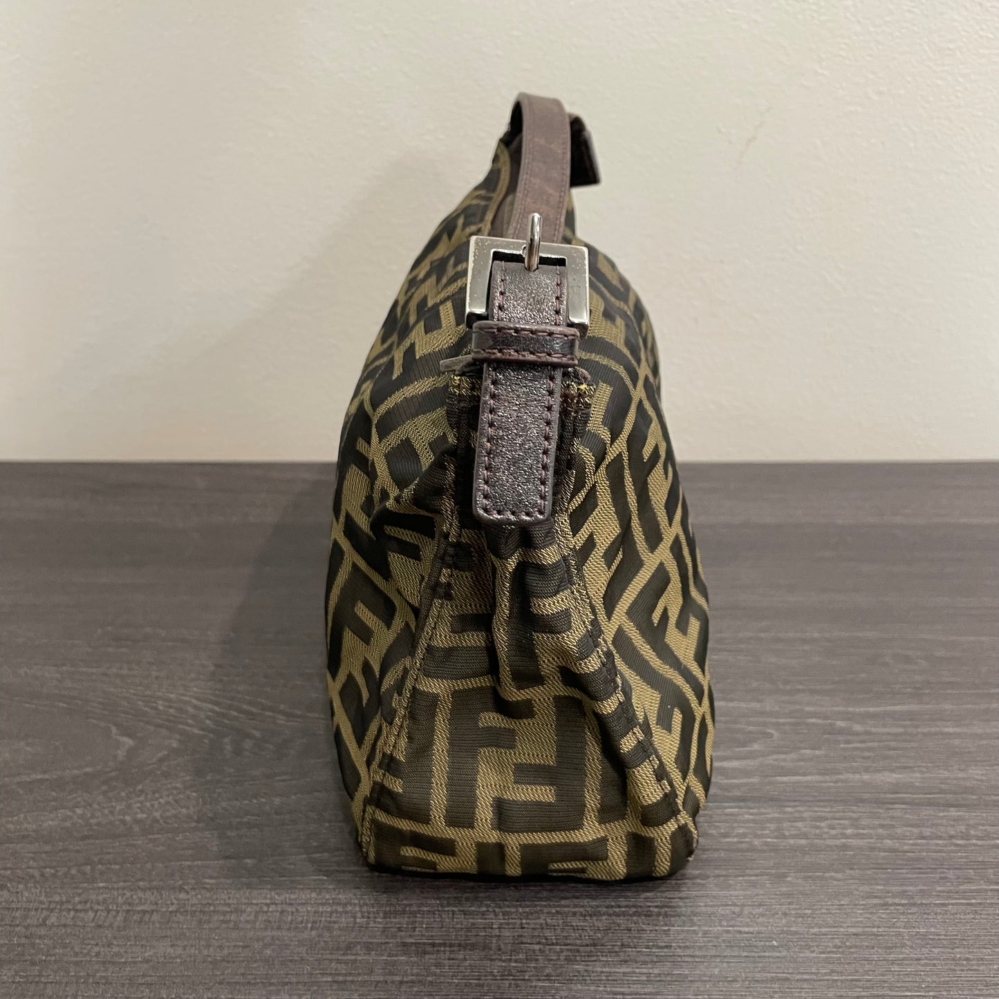 #609 FENDI Zucca Cuoio Romano Selleria Mini Pochette Tobacco Moro