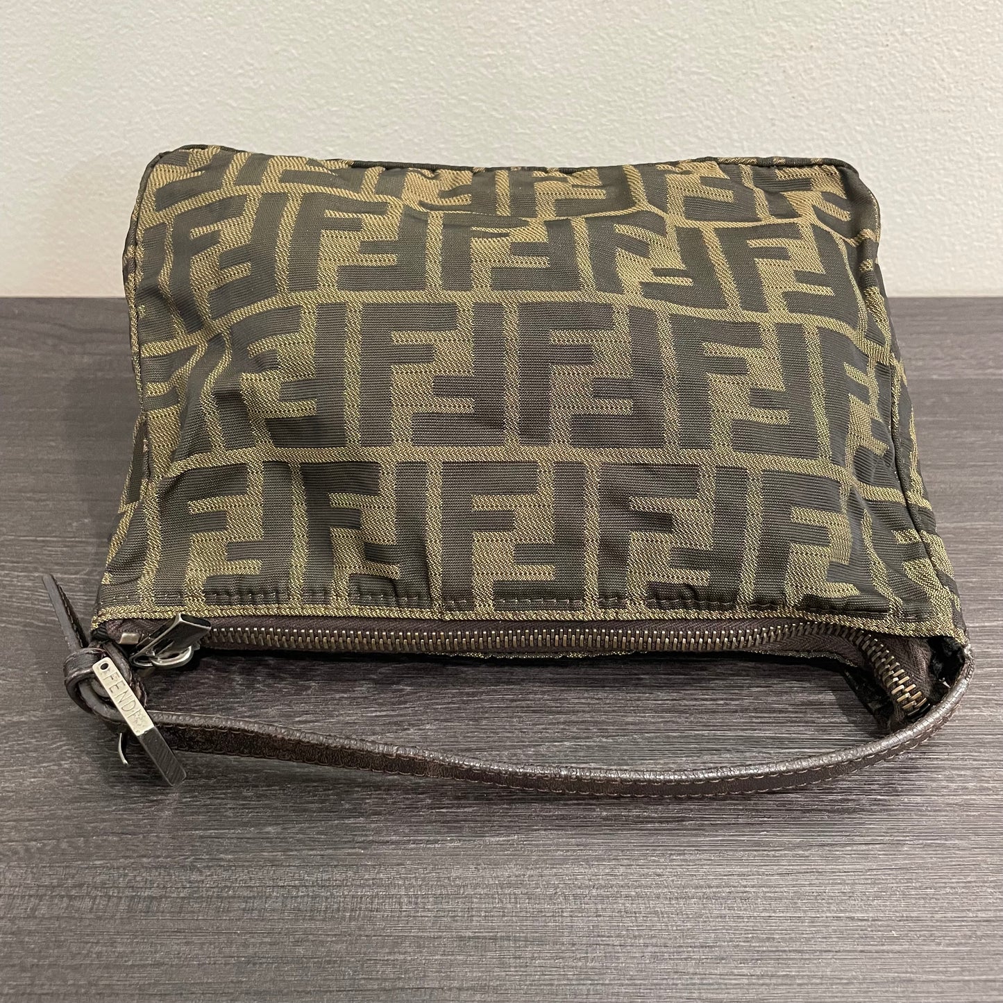 #609 FENDI Zucca Cuoio Romano Selleria Mini Pochette Tobacco Moro