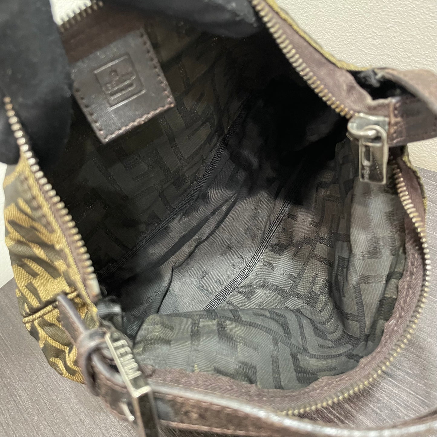 #609 FENDI Zucca Cuoio Romano Selleria Mini Pochette Tobacco Moro