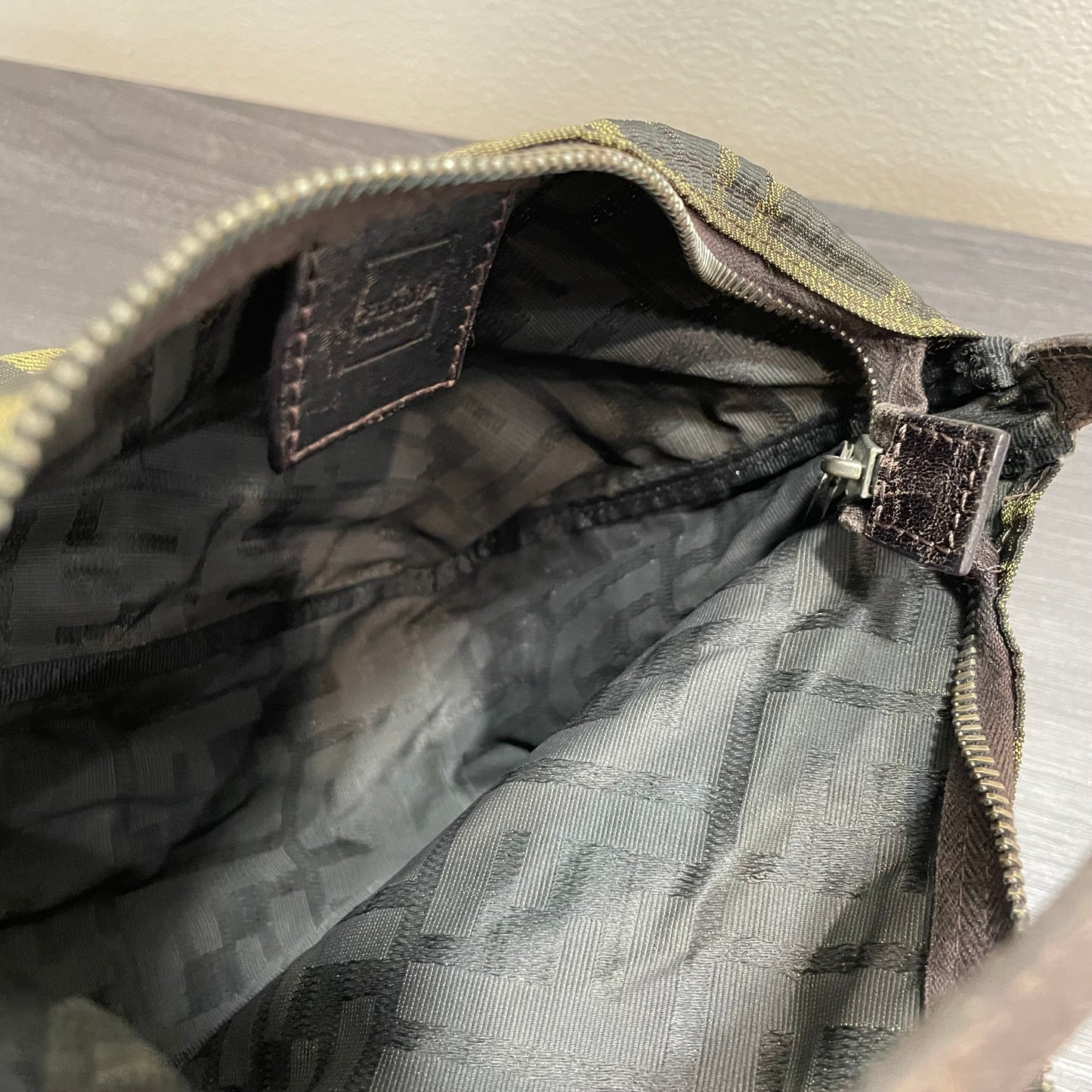 #609 FENDI Zucca Cuoio Romano Selleria Mini Pochette Tobacco Moro