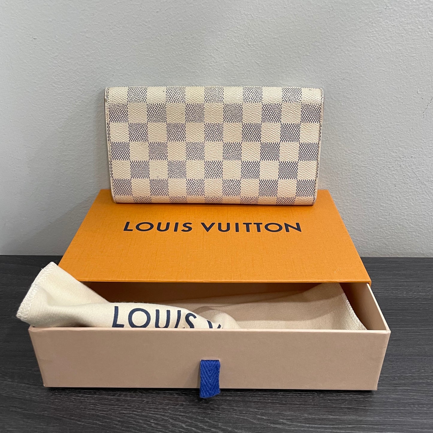 #111 LOUIS VUITTON Damier Azur Long Wallet with Dust Bag & Box