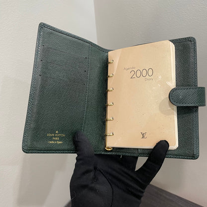 #112 LOUIS VUITTON Green Leather Agenda PM with Dust Bag & Box