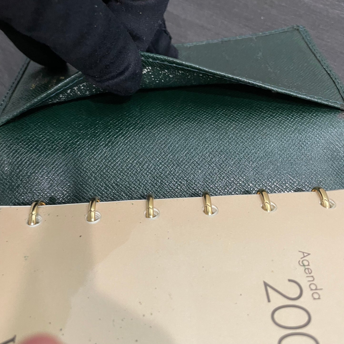 #112 LOUIS VUITTON Green Leather Agenda PM with Dust Bag & Box