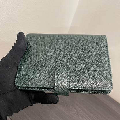 #112 LOUIS VUITTON Green Leather Agenda PM with Dust Bag & Box