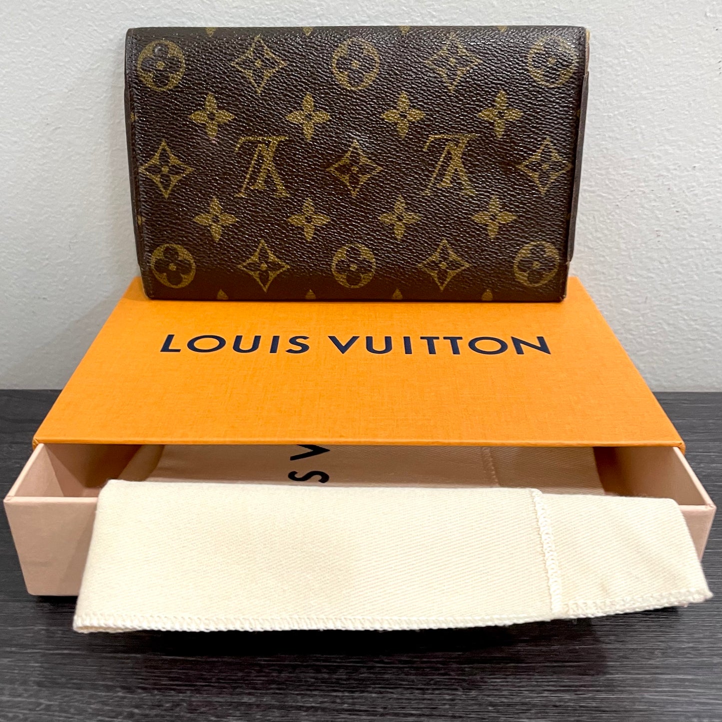 #120 LOUIS VUITTON Monogram Long Trifold Wallet with Dust Bag & Box