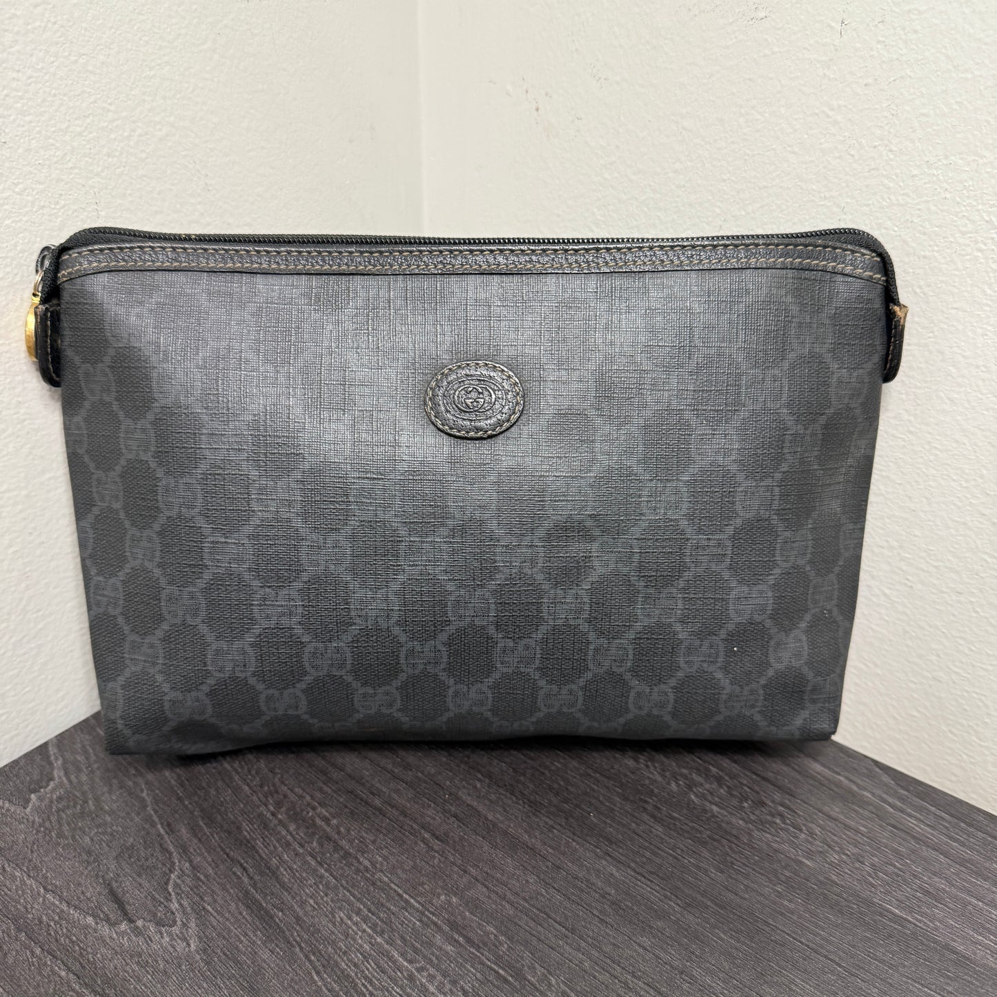 #1061 GUCCI GG Black Coated Canvas Pouch