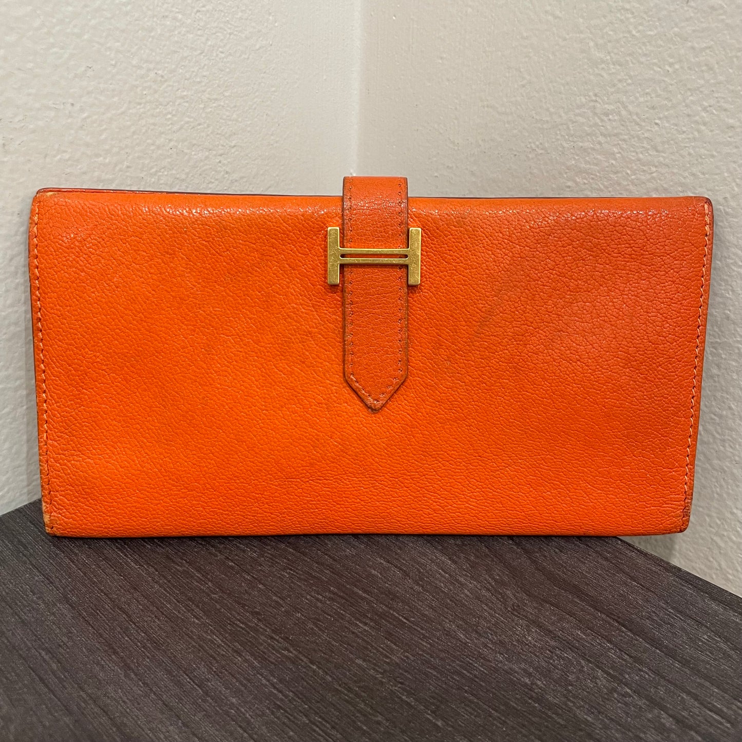 #134 Hermès Orange Leather Long Wallet