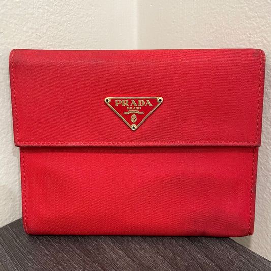 #137 PRADA Red Nylon & Leather Trifold Wallet