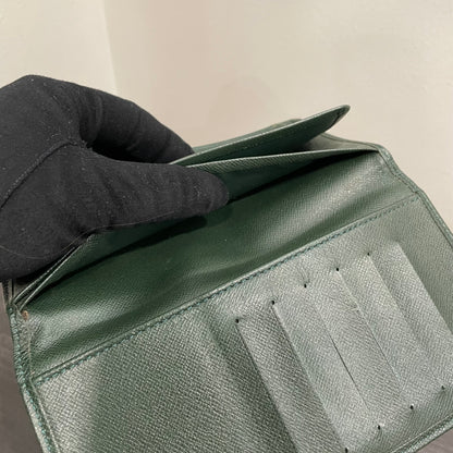 #164 LOUIS VUITTON Green Leather Long Flap Wallet