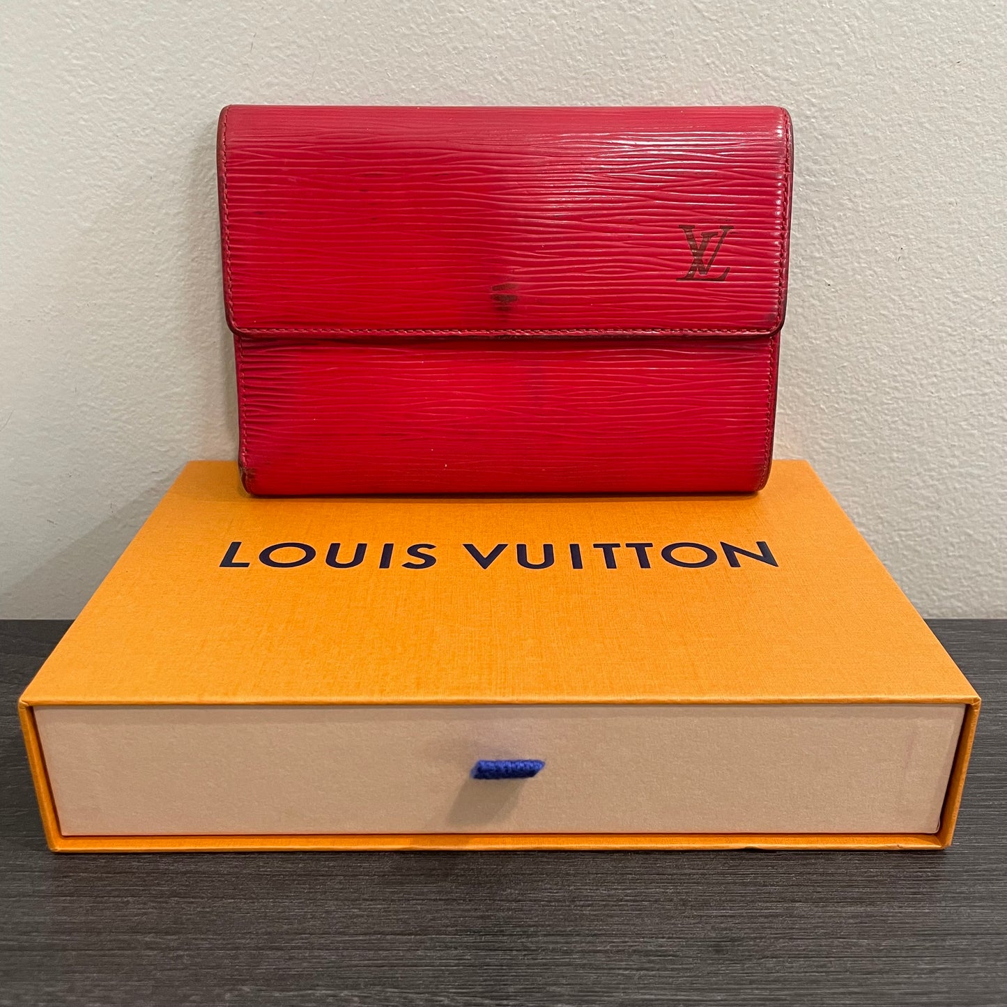 #169 LOUIS VUITTON Red Epi Leather Trifold Wallet & Box