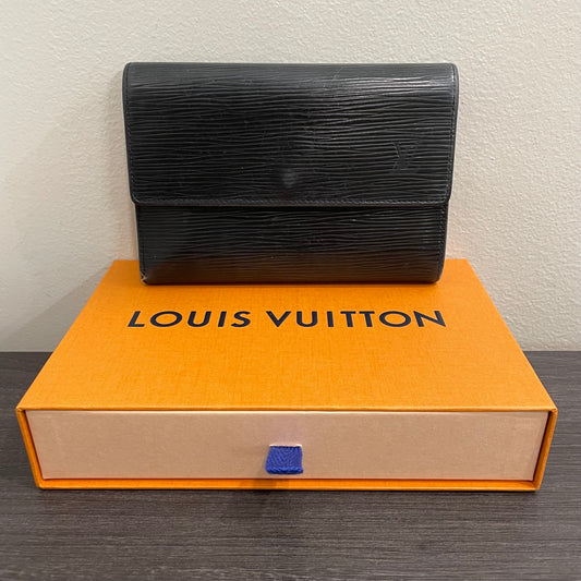 #170 LOUIS VUITTON Black Epi Leather Trifold Wallet & Box