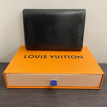 #170 LOUIS VUITTON Black Epi Leather Trifold Wallet & Box