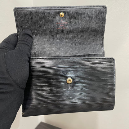 #170 LOUIS VUITTON Black Epi Leather Trifold Wallet & Box
