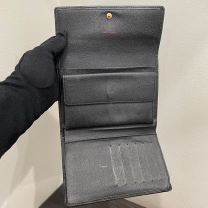 #170 LOUIS VUITTON Black Epi Leather Trifold Wallet & Box