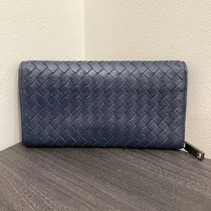 #172 BOTTEGA VENETA Navy Leather Weave Long Wallet