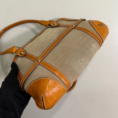1015-01 GUCCI Canvas Web GG Reins Shoulder Bag Cognac