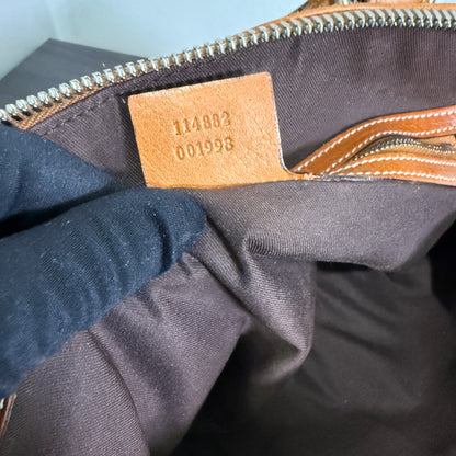 1015-01 GUCCI Canvas Web GG Reins Shoulder Bag Cognac