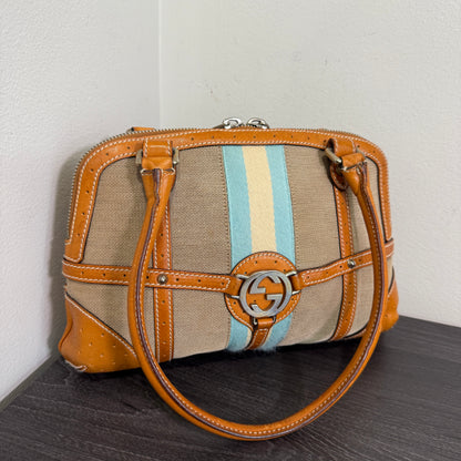 1015-01 GUCCI Canvas Web GG Reins Shoulder Bag Cognac