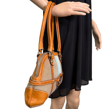 1015-01 GUCCI Canvas Web GG Reins Shoulder Bag Cognac