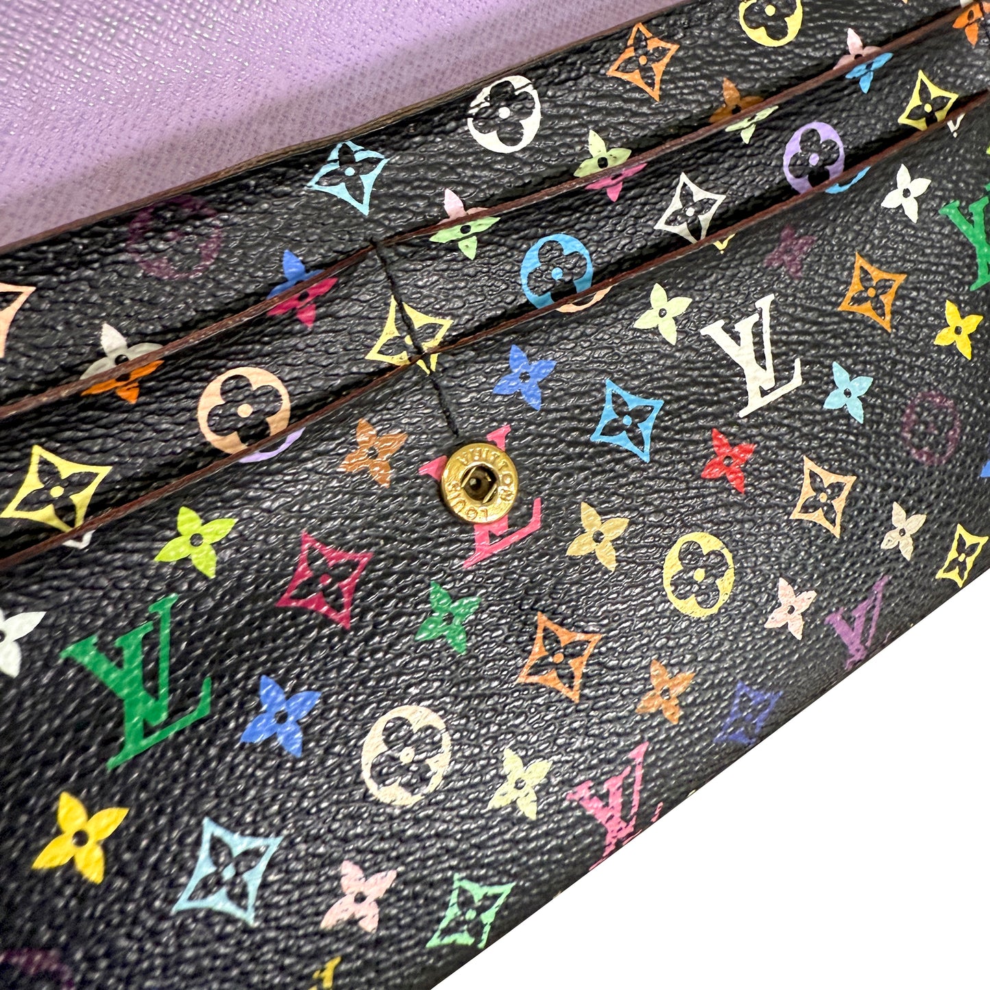 1015-02 LOUIS VUITTON x MURAKAMI Black & Lavender Sarah Wallet with Removable Chain