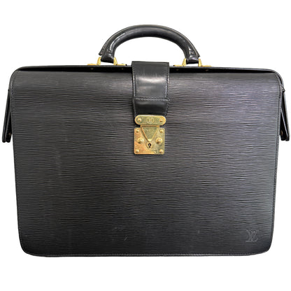 1015-06 LOUIS VUITTON Black Epi Serviette Fermoir Executive Briefcase