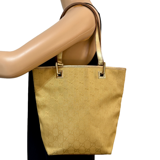 1015-07 GUCCI Gold GG Canvas Tote