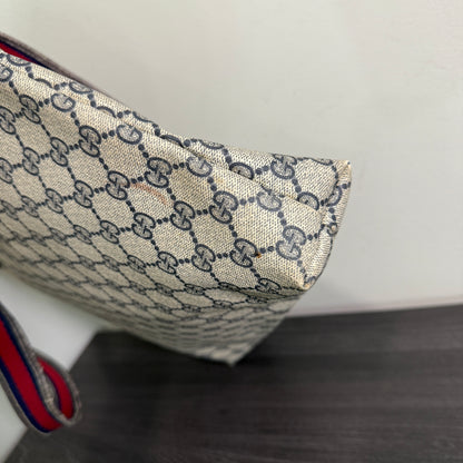 1015-10 GUCCI Navy Blue GG Supreme Sherry Line Shoulder Bag