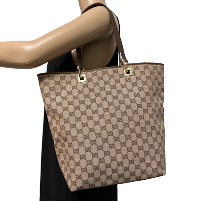 1015-08 GUCCI Brown GG Canvas Tote