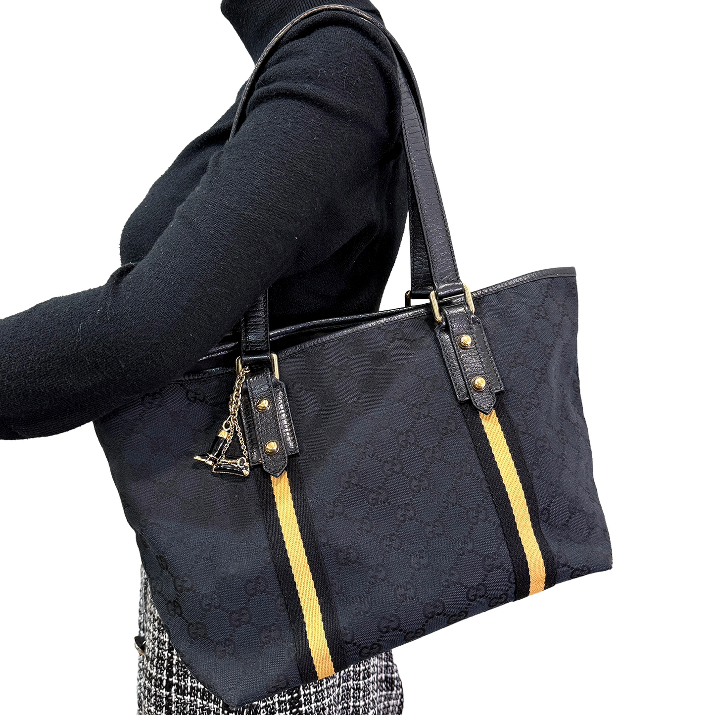 1157 GUCCI Black GG Canvas Jolicoeur Tote Bag