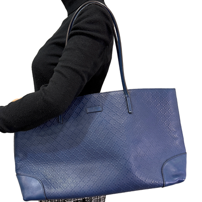 #1161 GUCCI Diamante Embossed Blue Leather Shoulder Tote