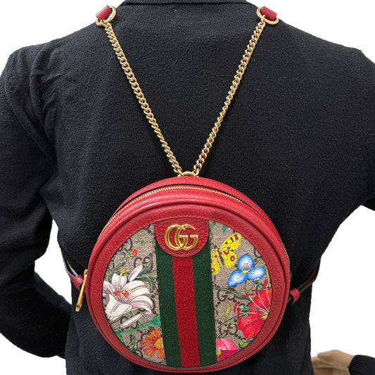 #1162 GUCCI GG Supreme Monogram Web Flora Ophidia Round Backpack