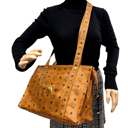 #1143 MCM Shoulder Tote in Cognac Visetos