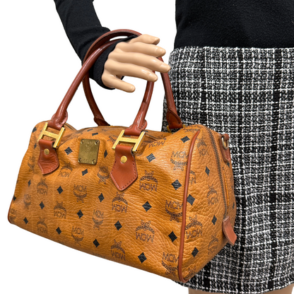 #1142 MCM Boston 32 Bag in Cognac Visetos