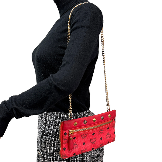 #1145 MCM Studded Hermosa Backpack in Coral Visetos