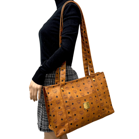 #1139 MCM Shoulder Tote in Cognac Visetos