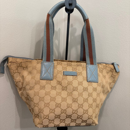 #005 GUCCI Brown Canvas w/ Blue Trim Tote