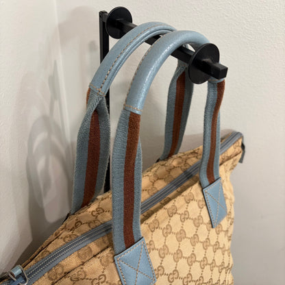#005 GUCCI Brown Canvas w/ Blue Trim Tote